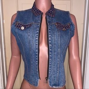 Vintage/Plaid jean Vest with collar